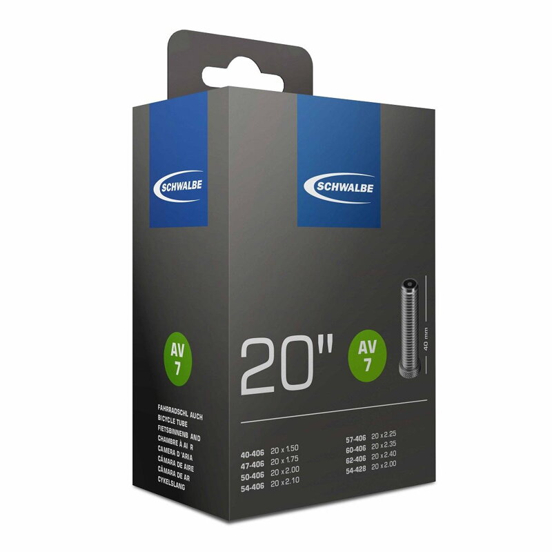 SCHWALBE Chambre à air AV7 20x1,50/2,00 AV 40mm (40/62-406) 145g SCHWALBE Chambre à air AV7 20x1,50/2,00 AV 40mm (40/62-406) 145g